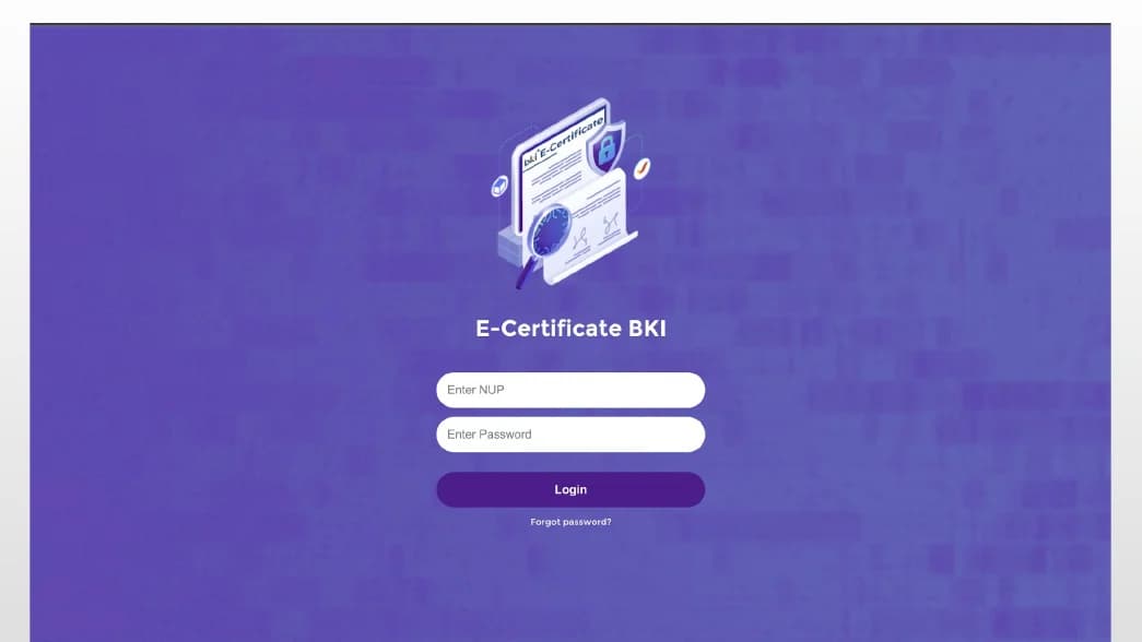 E-certificate management platform login screen