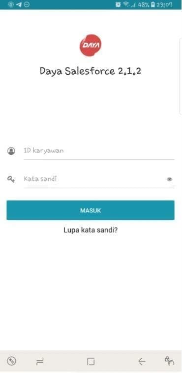 Sales operations mobile app login screen
